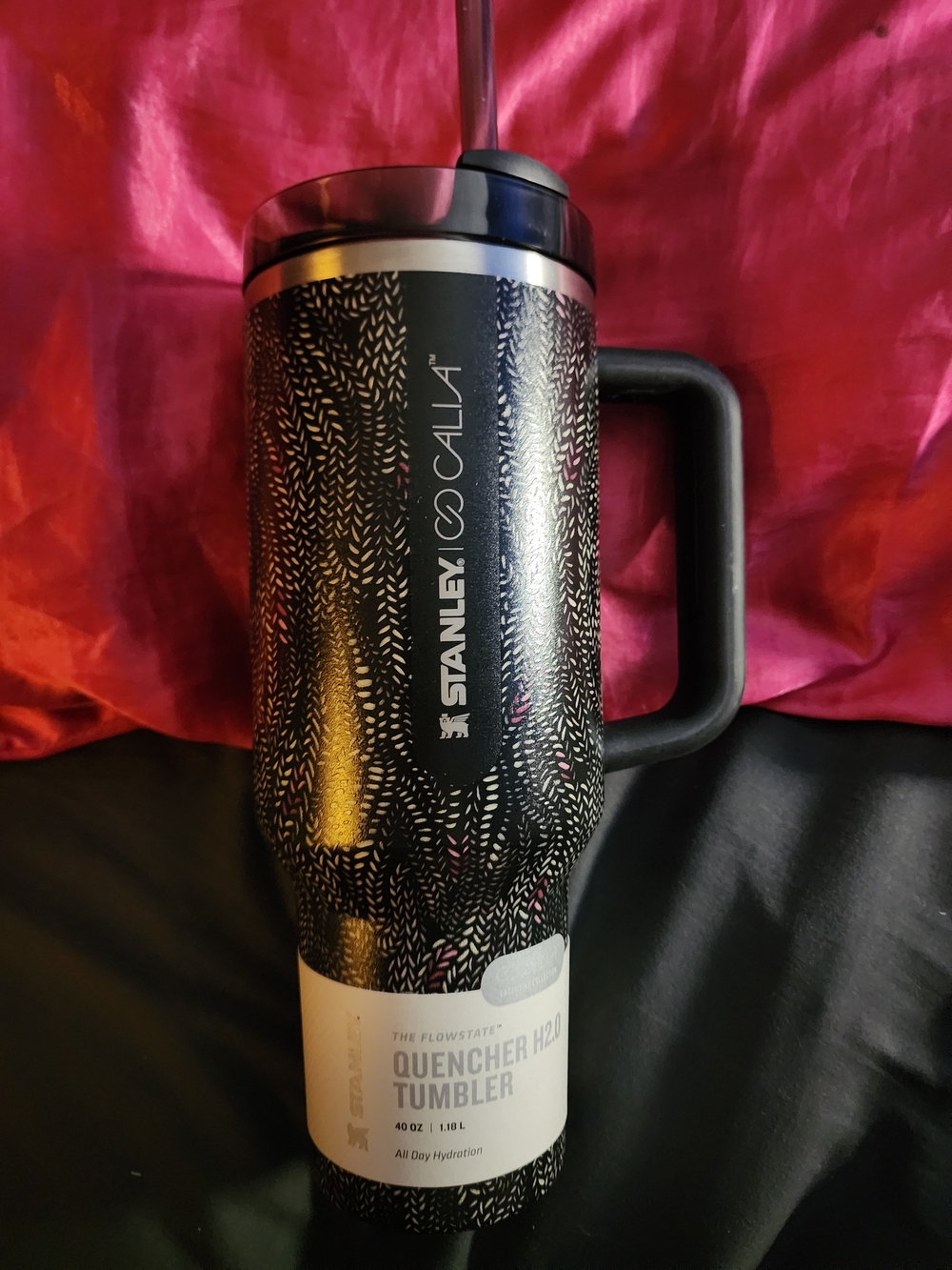 NWT 40oz STANLEY & CALIA Quencher Tumbler!! Black With ALL-OVER DESIGN! UNIQUE!